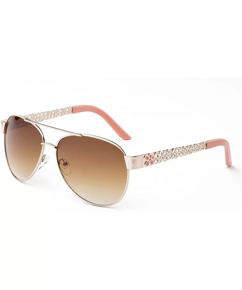 "Spring" Pilot Style Flower Designs Fashion Sunglasses - Gold/Pink - CH12MF2WURX $17.43 Aviator