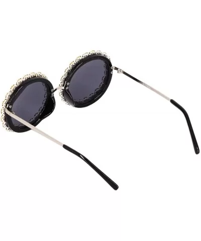 Oversized Women Sunglasses UV Protection Round Pearl Frame Sunglasses - White Rhinestone - C318U7TE7GH $21.98 Round