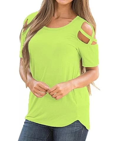 Womens' Loose Strappy Cold Shoulder Tops Blouse Shirts T Shirts - Greena - C618ODE8AKW $8.63 Oval