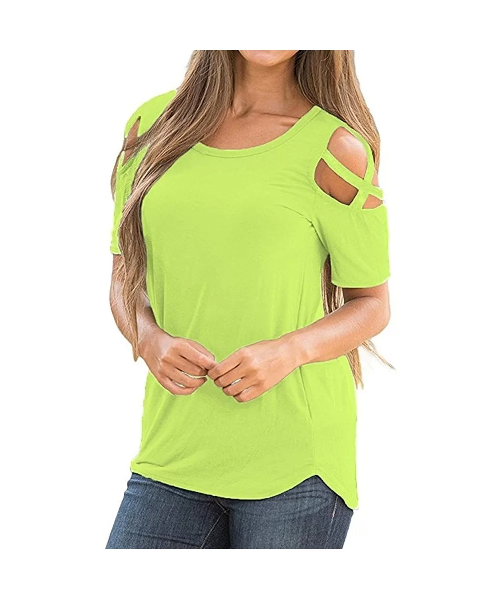 Womens' Loose Strappy Cold Shoulder Tops Blouse Shirts T Shirts - Greena - C618ODE8AKW $8.63 Oval