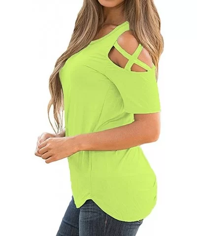 Womens' Loose Strappy Cold Shoulder Tops Blouse Shirts T Shirts - Greena - C618ODE8AKW $8.63 Oval