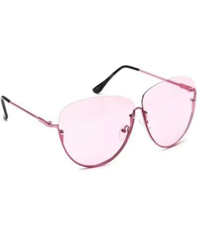 Oversized Semi-Rimless Colored Lens Women's Sunglasses Rivet Details Metal Frame - Pink - CC18G3WHOIG $13.90 Rimless