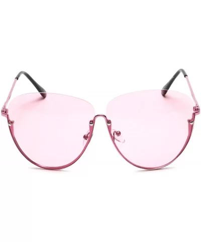 Oversized Semi-Rimless Colored Lens Women's Sunglasses Rivet Details Metal Frame - Pink - CC18G3WHOIG $13.90 Rimless