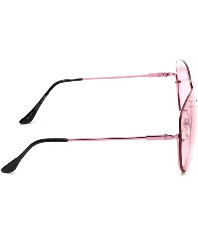 Oversized Semi-Rimless Colored Lens Women's Sunglasses Rivet Details Metal Frame - Pink - CC18G3WHOIG $13.90 Rimless