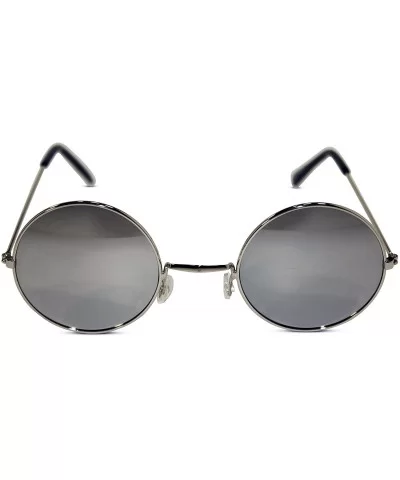 John Lennon Silver Frame with Silver Mirrored Lens Round Hippie Party Sunglasses - CS11KOE3QZ5 $11.16 Round