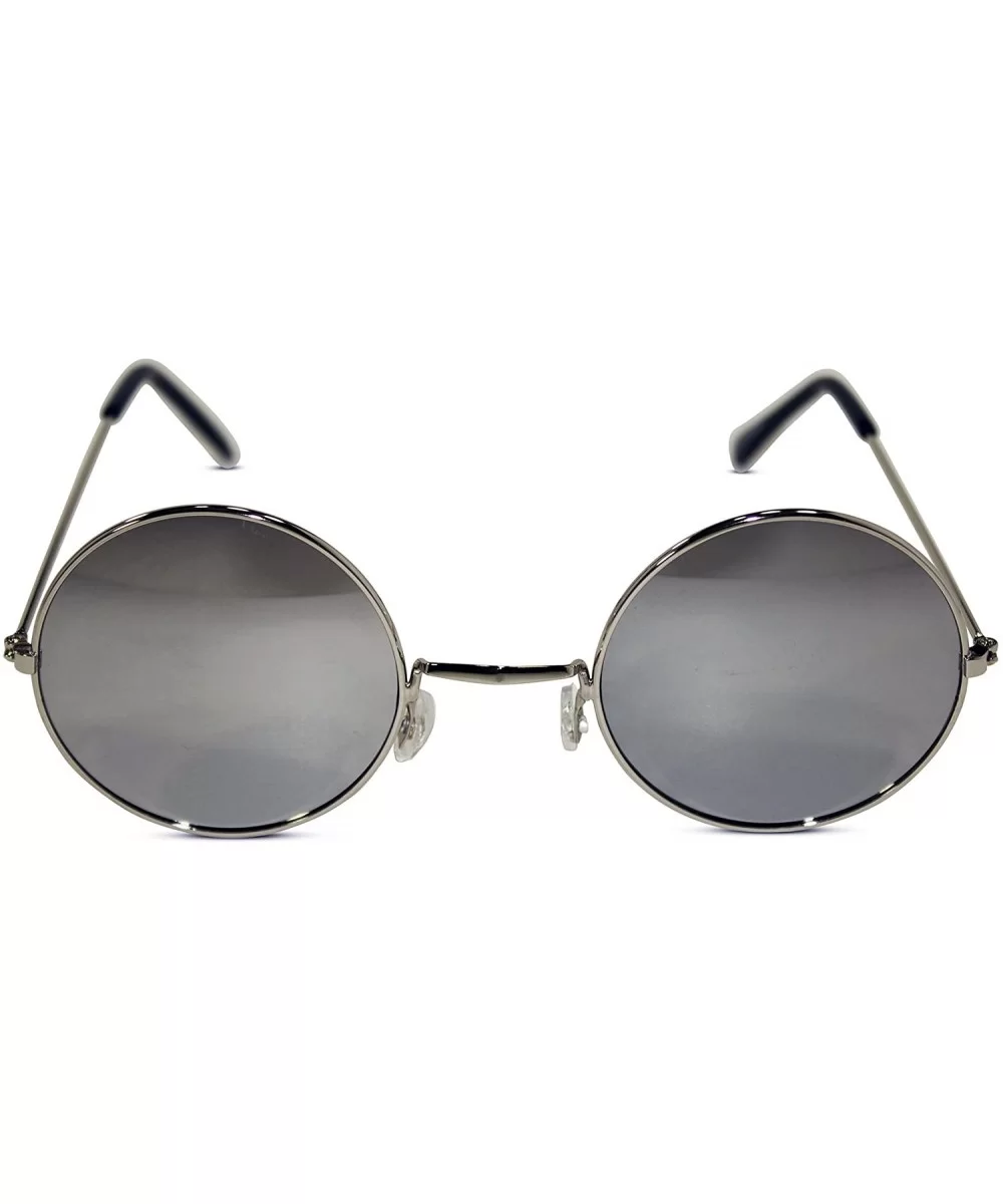 John Lennon Silver Frame with Silver Mirrored Lens Round Hippie Party Sunglasses - CS11KOE3QZ5 $11.16 Round