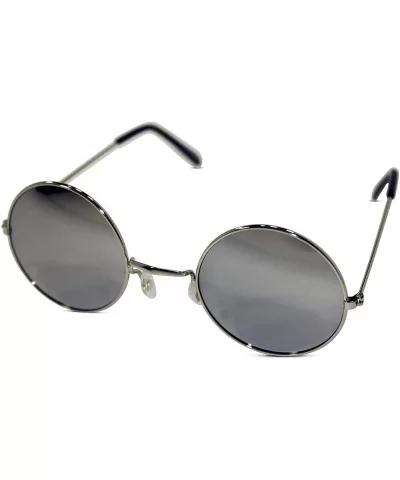 John Lennon Silver Frame with Silver Mirrored Lens Round Hippie Party Sunglasses - CS11KOE3QZ5 $11.16 Round