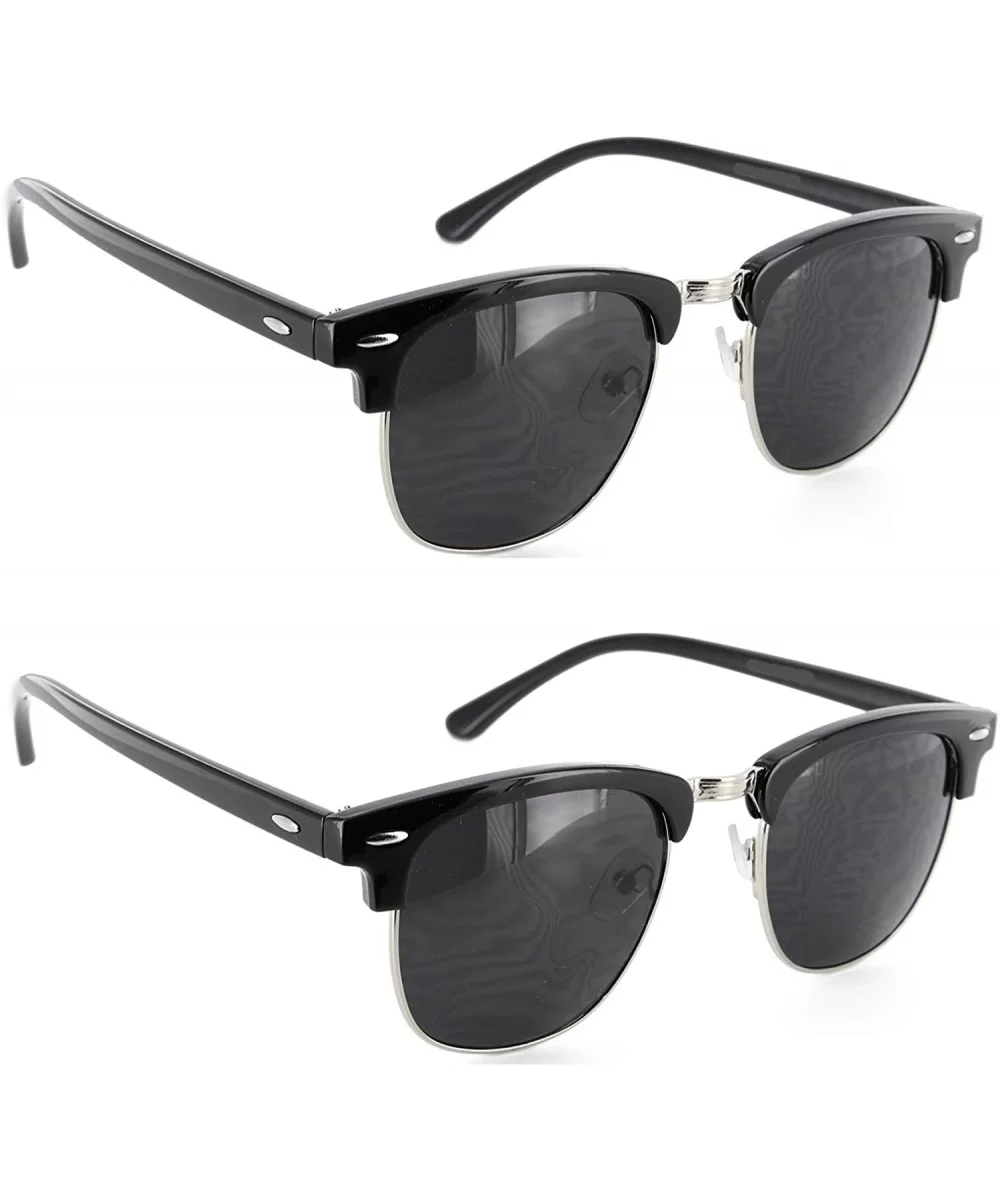 Classic Sunglasses for Women Men Retro Half Frame Horned Rim (2 Pairs Black/Silver - Black) - CZ12O6HD5SM $11.90 Rimless