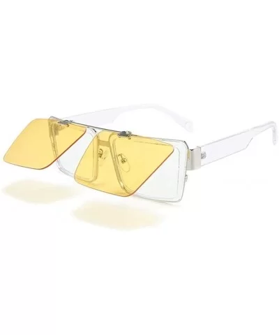 Square Steampunk Flip UP Sunglasses for Women UV400 Anti-Blue light Lens - 2 Yellow - CZ190C455RT $13.16 Square