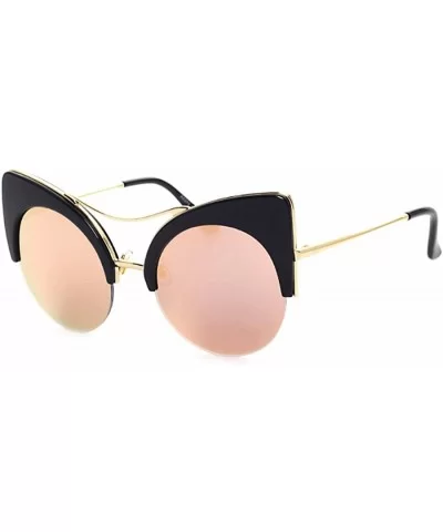 Cat Eye Sunglasses Retro Eyewear Half frame eyeglasses for Men women - Black Pink - CJ18EOUED8R $13.18 Semi-rimless