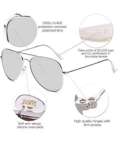 Classic Aviator Polarized Sunglasses Mirrored UV400 Lens SJ1054 - C2 Silver Frame/Silver Mirrored Lens - CL17YDMYHO0 $19.69 S...