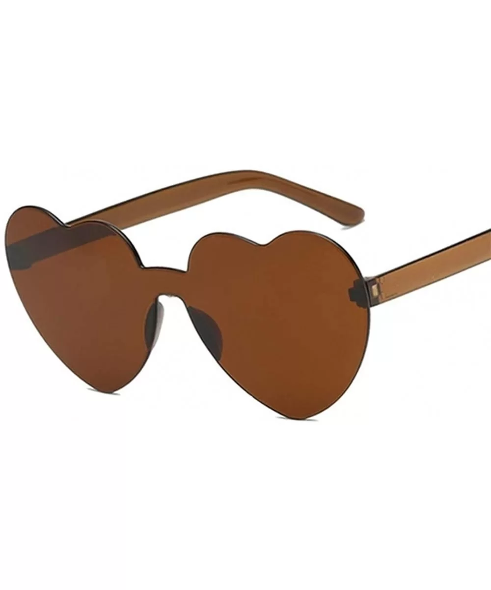 Cute Sexy Retro Love Heart Rimless Sunglasses Women Luxury Sun Glasses Female Eyewear Candy Color - Double Brown - C3198U5RU9...