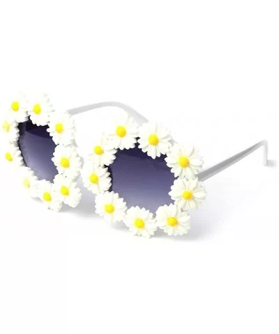 Round Sunglasses Rhinestone Flower Vintage Retro Beach Party Women Mirror Glass 3 - C318E42S0TN $12.97 Sport