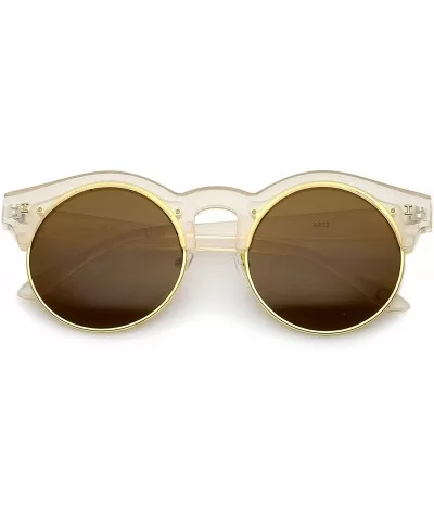 Modern Horn Rimmed Metal Trim Round Flat Lens Half Frame Sunglasses 51mm - Creme-gold / Brown - CG17YHRKZWS $14.48 Rimless