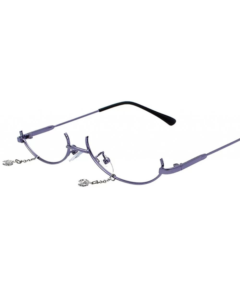 Women Half Frame Fashion None lens Chain Pendant Decoration Vintage Alloy Semi Rimless MOLO - Blue - C3196QUZ8R6 $9.40 Rimless