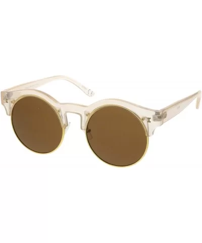 Modern Horn Rimmed Metal Trim Round Flat Lens Half Frame Sunglasses 51mm - Creme-gold / Brown - CG17YHRKZWS $14.48 Rimless