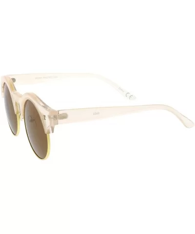 Modern Horn Rimmed Metal Trim Round Flat Lens Half Frame Sunglasses 51mm - Creme-gold / Brown - CG17YHRKZWS $14.48 Rimless