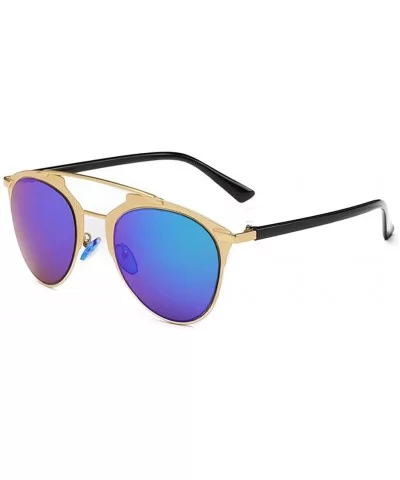 Womens Sunglasses Mirrored Lens Metal Frame in Simple Style - Gold/Green - CW11Z94DWI1 $24.31 Sport