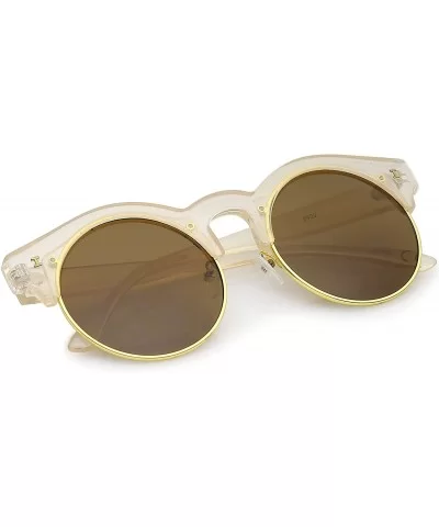 Modern Horn Rimmed Metal Trim Round Flat Lens Half Frame Sunglasses 51mm - Creme-gold / Brown - CG17YHRKZWS $14.48 Rimless