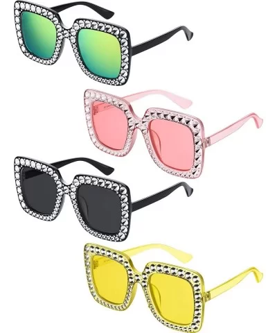 Oversize Square Sparkling Sunglasses Yellow - CG18AQW8GZR $20.51 Oversized