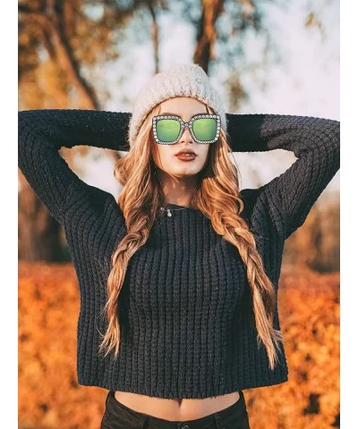 Oversize Square Sparkling Sunglasses Yellow - CG18AQW8GZR $20.51 Oversized