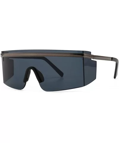 One Piece Sunglasses Men Rimless Metal Shield Oversized Female Windproof Uv400 Summer - Black - CG1999N3YX4 $17.31 Square