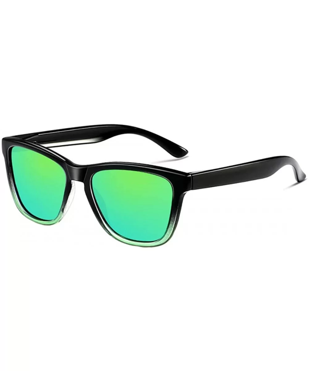 Sunglasses Polarized Female Male Full Frame Retro Design - Green Silver - CJ18NW5KOL2 $13.73 Rectangular