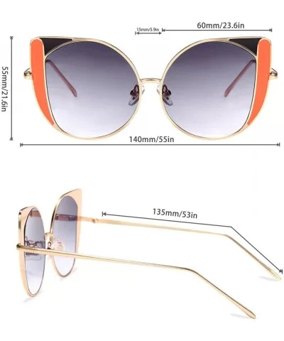 Cat Eye Sunglasses for Women Fashion Flat Lens Metal Frame Sun Glasses UV 400 Protection - Gray+orange - C4194OR24XG $19.60 S...