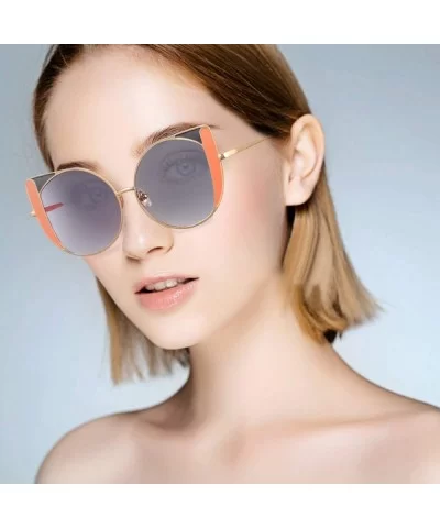 Cat Eye Sunglasses for Women Fashion Flat Lens Metal Frame Sun Glasses UV 400 Protection - Gray+orange - C4194OR24XG $19.60 S...