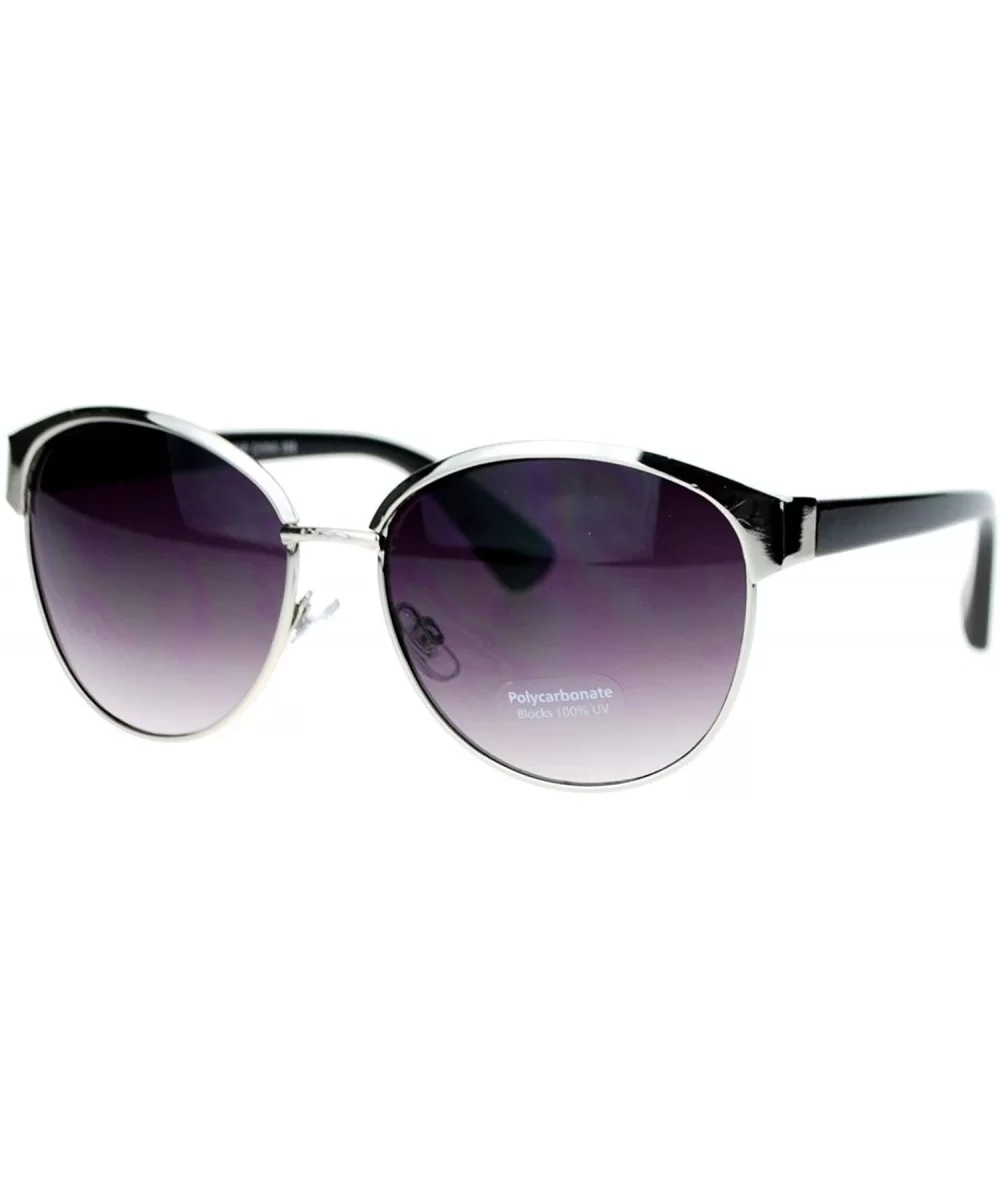 Womens Metal Half Horn Rim Look Retro Fashion Sunglasses - Silver Black - CL11ZP3C0RF $12.73 Wayfarer