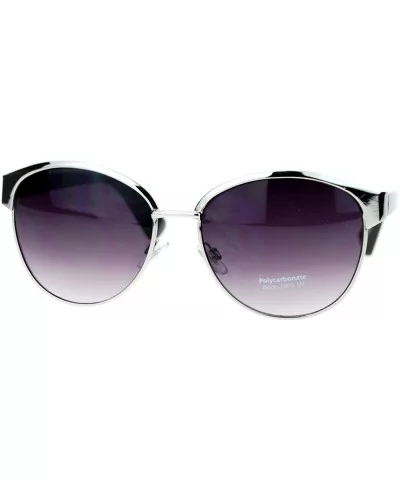 Womens Metal Half Horn Rim Look Retro Fashion Sunglasses - Silver Black - CL11ZP3C0RF $12.73 Wayfarer