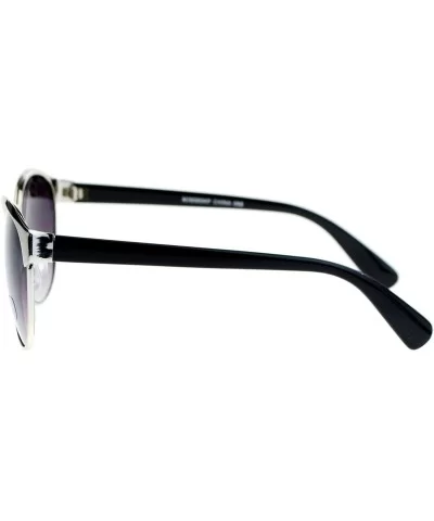 Womens Metal Half Horn Rim Look Retro Fashion Sunglasses - Silver Black - CL11ZP3C0RF $12.73 Wayfarer