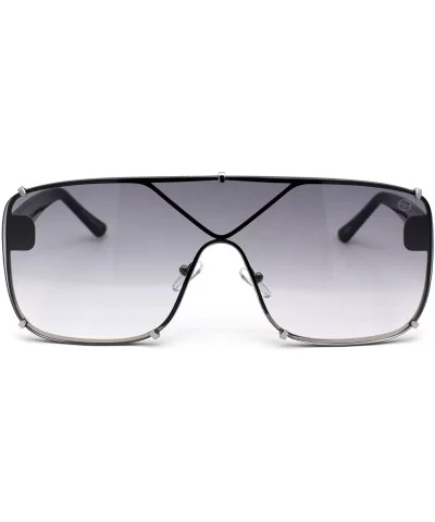 Womens Luxury Oversize Shield Rimless Racer Sunglasses - Silver Shiny Black Grey - CO1979YL2TR $19.43 Rimless