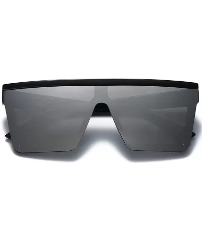Oversize Shield Flat Top Square Sunglasses Siamese Rimless Lens LK1717 - C5 Black/Silver - CK194MIGHRK $20.19 Oversized