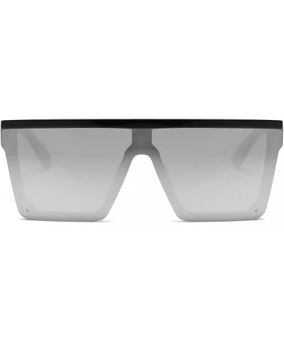 Oversize Shield Flat Top Square Sunglasses Siamese Rimless Lens LK1717 - C5 Black/Silver - CK194MIGHRK $20.19 Oversized