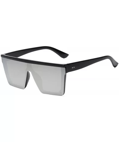 Oversize Shield Flat Top Square Sunglasses Siamese Rimless Lens LK1717 - C5 Black/Silver - CK194MIGHRK $20.19 Oversized