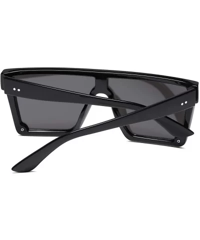 Oversize Shield Flat Top Square Sunglasses Siamese Rimless Lens LK1717 - C5 Black/Silver - CK194MIGHRK $20.19 Oversized