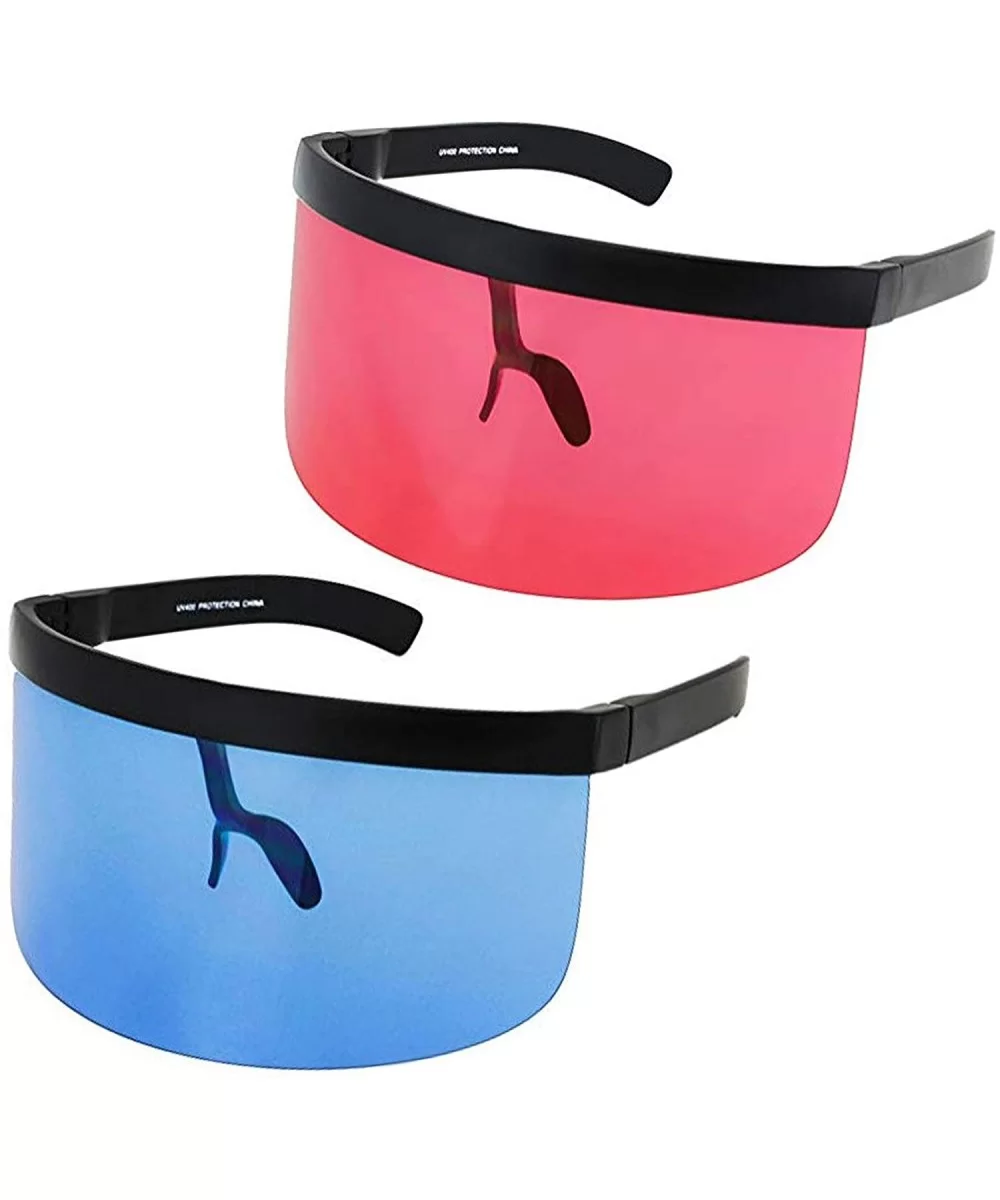 Futuristic Oversize Shield Visor Sunglasses Flat Top Mirrored Mono Lens 172mm - Blue and Red - CE18IH6HTGT $37.58 Aviator