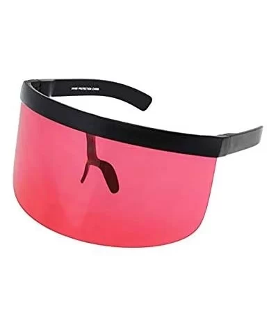 Futuristic Oversize Shield Visor Sunglasses Flat Top Mirrored Mono Lens 172mm - Blue and Red - CE18IH6HTGT $37.58 Aviator