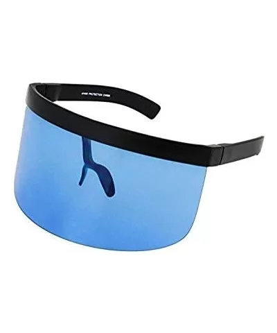 Futuristic Oversize Shield Visor Sunglasses Flat Top Mirrored Mono Lens 172mm - Blue and Red - CE18IH6HTGT $37.58 Aviator