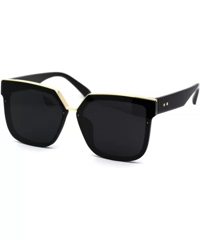 Chic Elegant Designer Top Metal Bridge Horn Rim Sunglasses - Black Gold Solid Black - CV18XUYMRGC $17.13 Square