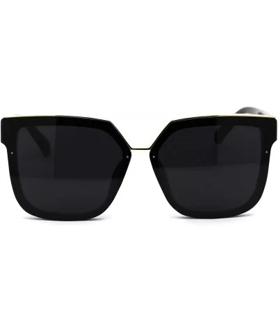 Chic Elegant Designer Top Metal Bridge Horn Rim Sunglasses - Black Gold Solid Black - CV18XUYMRGC $17.13 Square