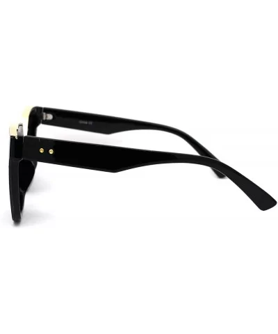 Chic Elegant Designer Top Metal Bridge Horn Rim Sunglasses - Black Gold Solid Black - CV18XUYMRGC $17.13 Square