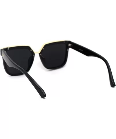 Chic Elegant Designer Top Metal Bridge Horn Rim Sunglasses - Black Gold Solid Black - CV18XUYMRGC $17.13 Square