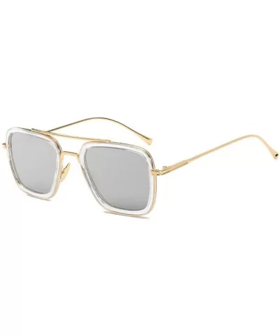 Ksone Retro Aviator Sunglasses Men Women Square Gold Metal Frame Aviation Tony Stark Vintage Sunglasses - 7 - C518SU4QKA9 $16...