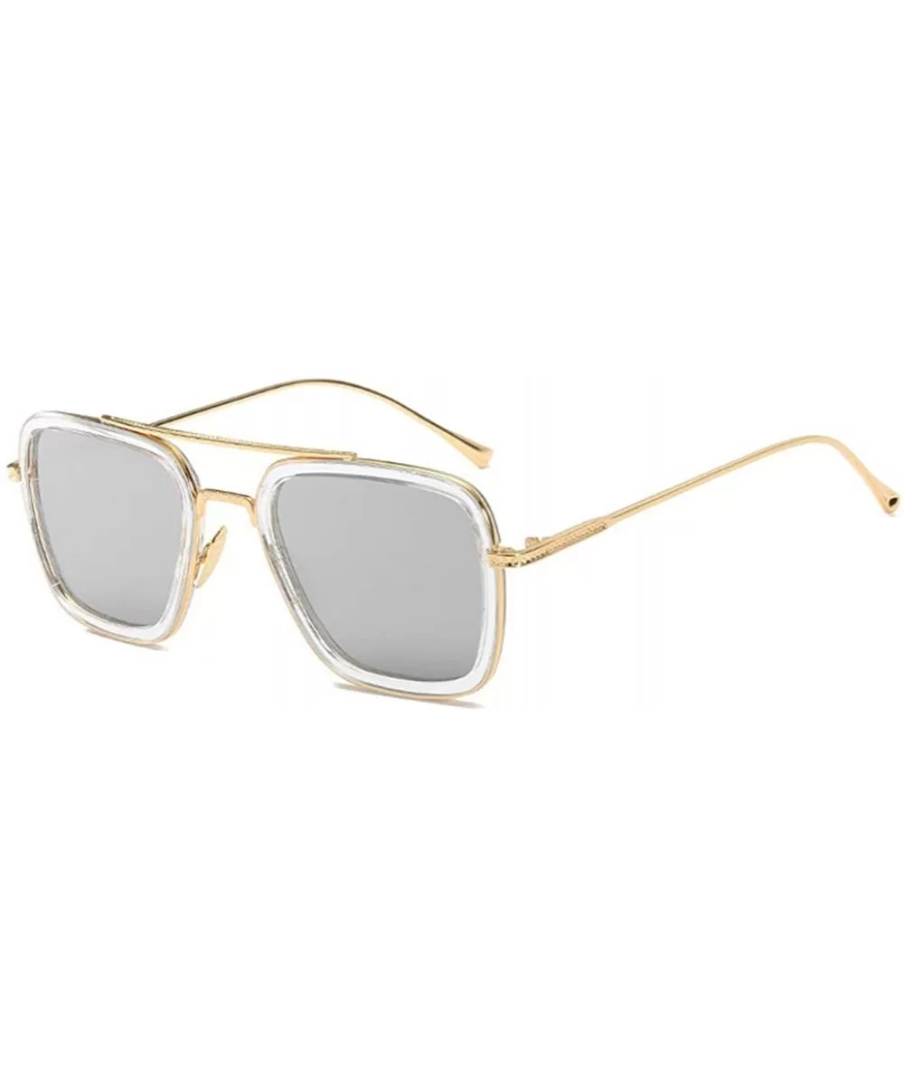 Ksone Retro Aviator Sunglasses Men Women Square Gold Metal Frame Aviation Tony Stark Vintage Sunglasses - 7 - C518SU4QKA9 $16...