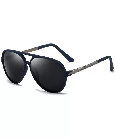 Men Sunglasses Retro Black Grey Drive Holiday Oval Polarized UV400 - Blue Grey - CZ18R83DOXM $13.51 Oval