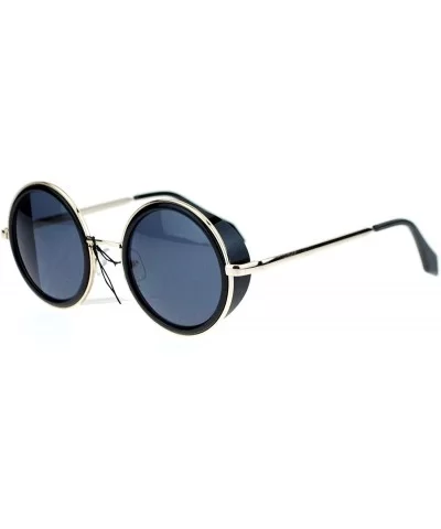 Circle Lens Steam Punk Wind Breaker Side Visor Round Retro Sunglasses - Gold Black - C111X59EZQP $13.05 Round