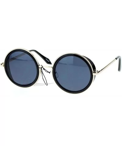 Circle Lens Steam Punk Wind Breaker Side Visor Round Retro Sunglasses - Gold Black - C111X59EZQP $13.05 Round