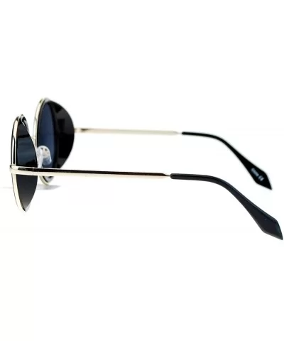 Circle Lens Steam Punk Wind Breaker Side Visor Round Retro Sunglasses - Gold Black - C111X59EZQP $13.05 Round